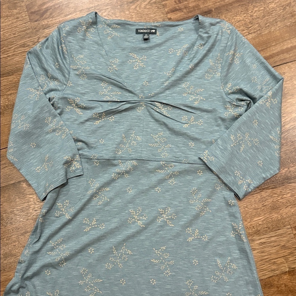 Toad & Co Womens Knit Dress Size Medium Knee Length 3/4 Sleeve V-Neck. Blue - Picture 2 of 10